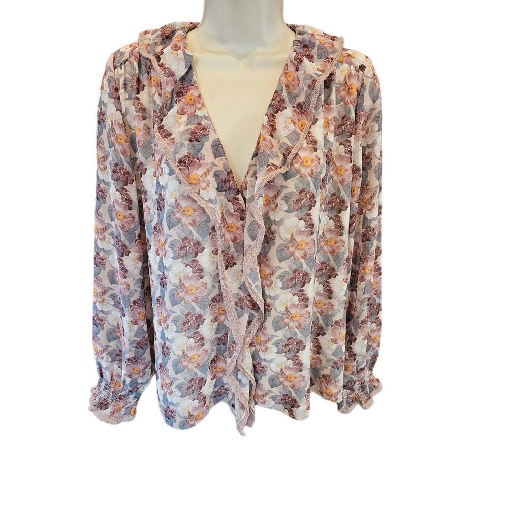 Wilfred Sensibility Long Sleeve Floral Button Up Blouse lagenlook XS oversized